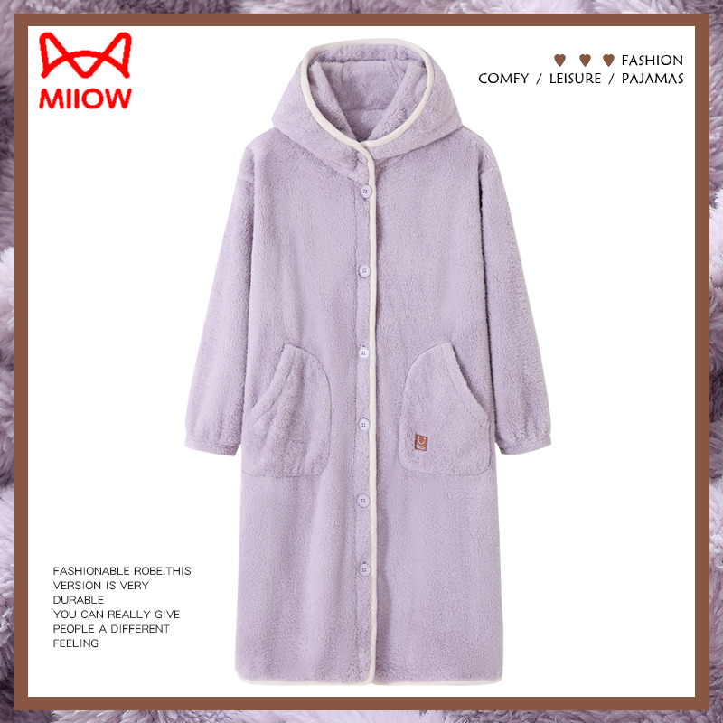 秋冬家居服法兰绒睡袍猫人女
