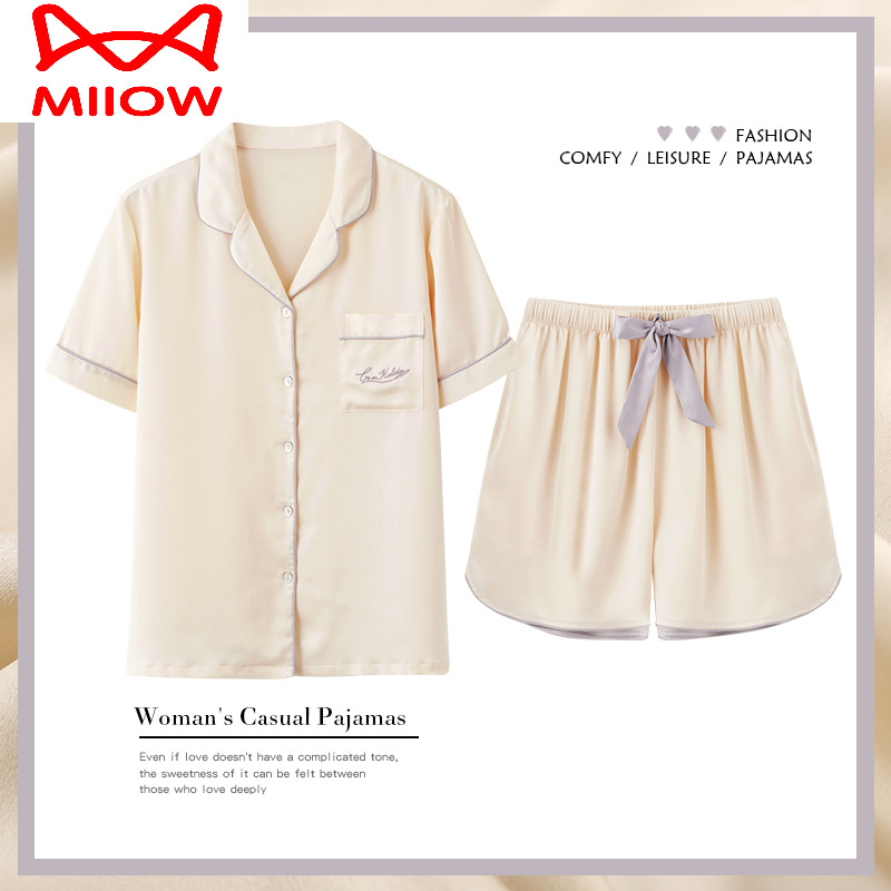 冰丝短袖家居服猫人夏季女士