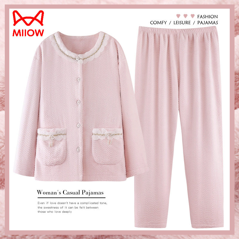 猫人女士法兰绒秋冬款睡衣