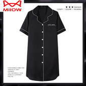 黑色仿真丝绸性感衬衫 猫人睡裙女冰丝夏季 睡衣夏款 夏天家居服