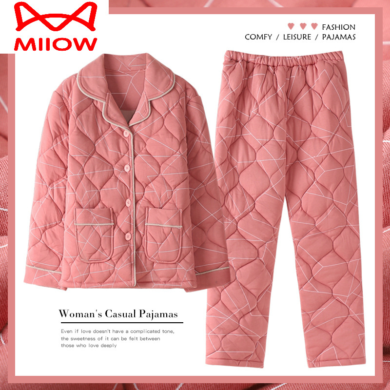 加厚纯棉夹棉家居服猫人女士