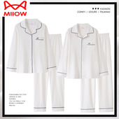 全棉秋冬套装 猫人情侣睡衣女春秋纯棉长袖 薄款 夏季 家居服男士