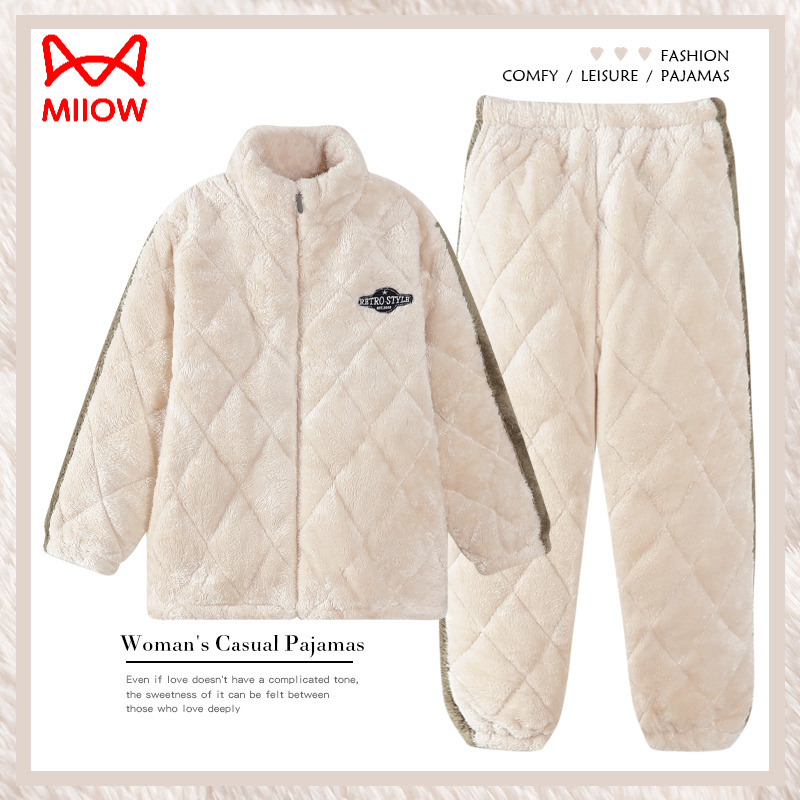 猫人睡衣女士三层珊瑚绒夹棉