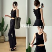 修身 裙裤 显瘦无袖 春夏高腰喇叭裤 内搭外穿带胸垫上衣阔腿裤 26新款