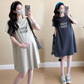 小个子孕妇装 时尚 夏季 薄款 t恤裙 孕妇连衣裙夏装 宽松大码 2025新款