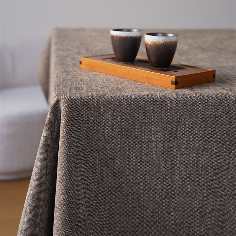 驼色棉麻布艺桌布棕色亚麻加厚酒店办公会议台布中式复古餐桌盖巾