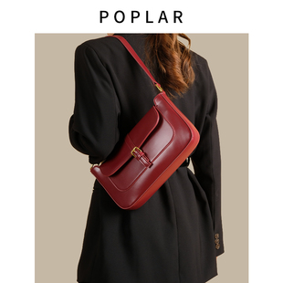 POPLAR原创法棍包包女2025春季 红色新娘结婚包单肩手提腋下包 新款