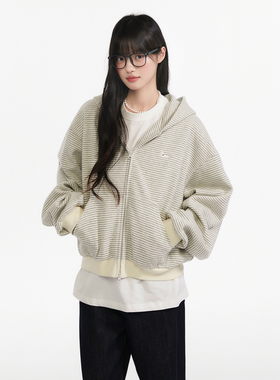 【戚砚笛同款】King Prince韩系氛围感宽松条纹开衫连帽卫衣外套