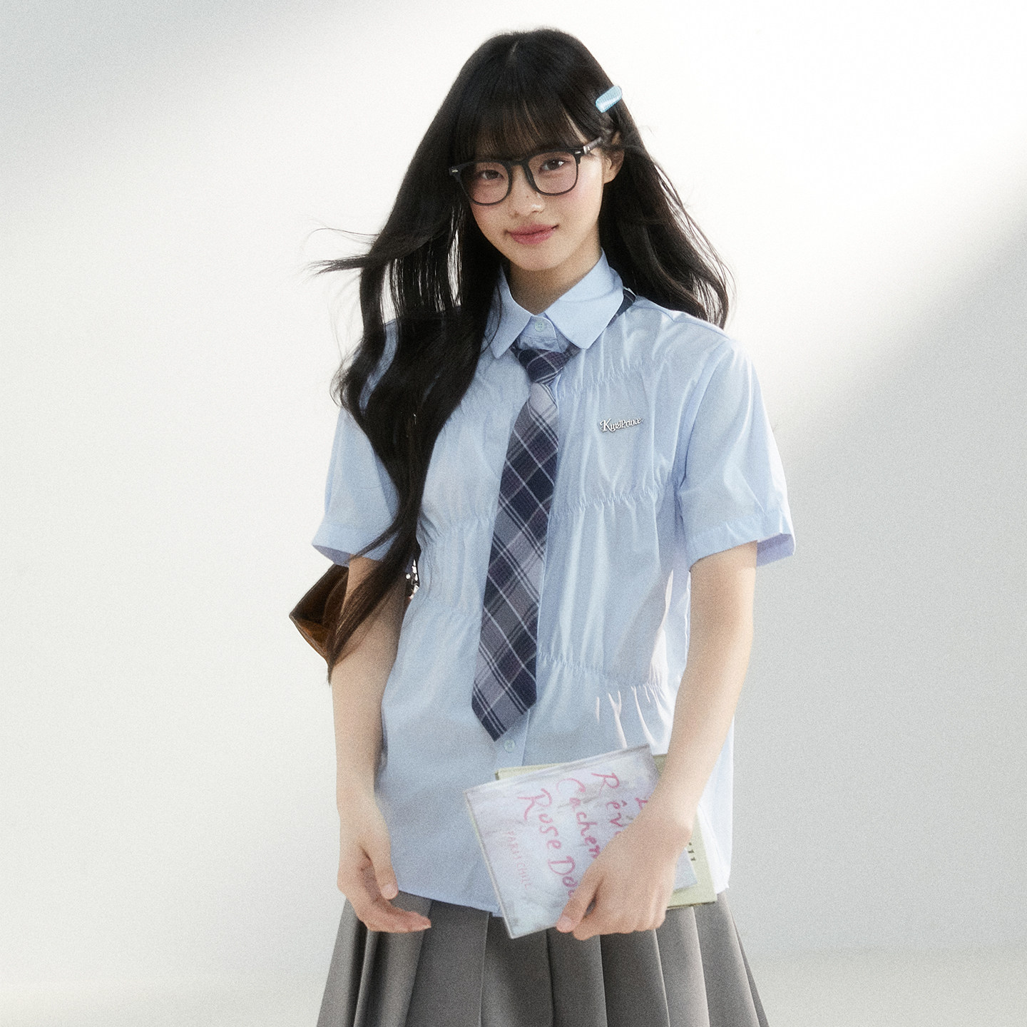 King Prince拉褶通勤衬衫女短袖设计感小众潮流宽松休闲衬衣