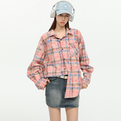 King 上衣 外套宽松慵懒风情侣同款 Prince粉色扎染格子衬衫 女衬衫