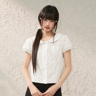 衬衣夏百搭泡泡袖 King 女波点短袖 衬衫 上衣 Prince韩系娃娃领短款