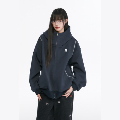 美式复古拼接线条卫衣