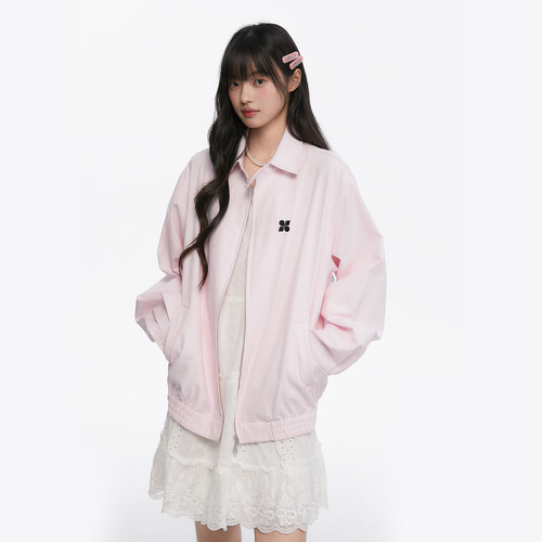 King Prince简约通勤粉色休闲百搭翻领衬衫夹克潮流拉链外套上衣