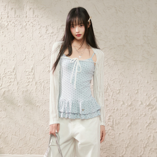 两件套上衣女 波点叠穿花边吊带夏季 King Prince针织防晒绑带罩衫