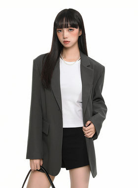 King Prince灰色西装外套女春秋免烫高级感百搭气质休闲宽松西服