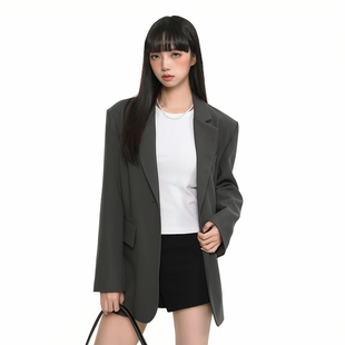 King 外套女春秋免烫高级感百搭气质休闲宽松西服 Prince灰色西装