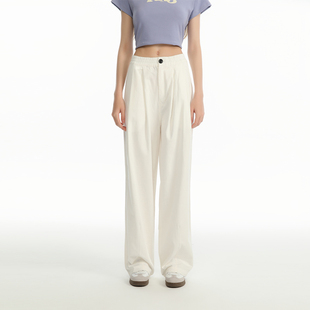 垂感小个子长裤 King 女显瘦宽松直筒阔腿裤 白色休闲裤 Prince