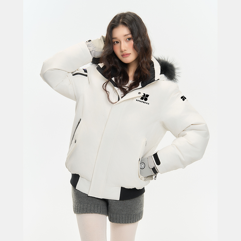King Prince黑白撞色滑雪派克棉服情侣款冬季加厚潮流外套棉衣