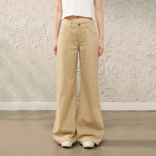 Prince卡其色微喇休闲牛仔裤 长裤 女春季 显瘦宽松直筒裤 新款 King