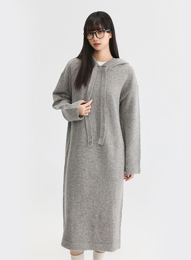 king Prince复古灰色针织连衣裙女秋冬慵懒风毛衣裙内搭打底裙