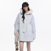 King 棉衣派克服女 厚款 Prince保暖毛领连帽风衣中长款 棉服冬季