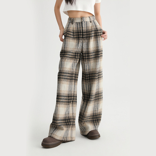 阔腿宽松休闲直筒裤 女秋冬2025新款 子 Prince羊毛毛呢格子裤 King