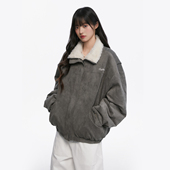 King 上衣 新款 Prince美式 复古麂皮绒羊羔毛拼接棉衣外套女冬季