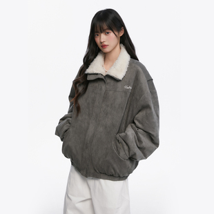 新款 复古麂皮绒羊羔毛拼接棉衣外套女冬季 上衣 Prince美式 King