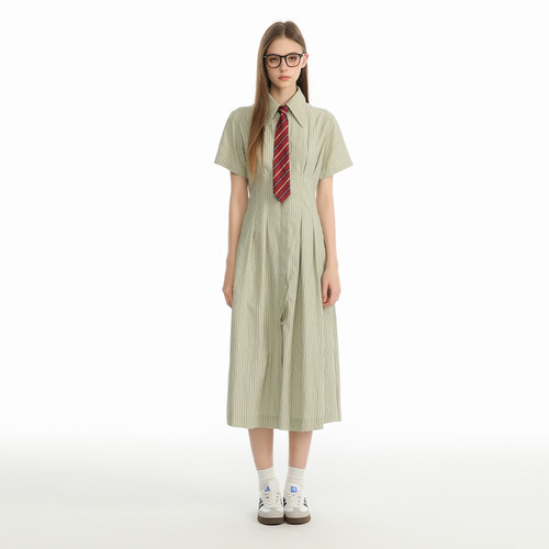 King Prince学院风条纹衬衫连衣裙女2025新款收腰显瘦连衣裙