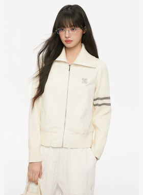 King Prince2025春季休闲小众设计感毛衣拼接夹克百搭短款外套女