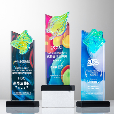 新款水晶奖杯创意定制订做炫彩五星钻石优秀员工爱心团队年会颁奖
