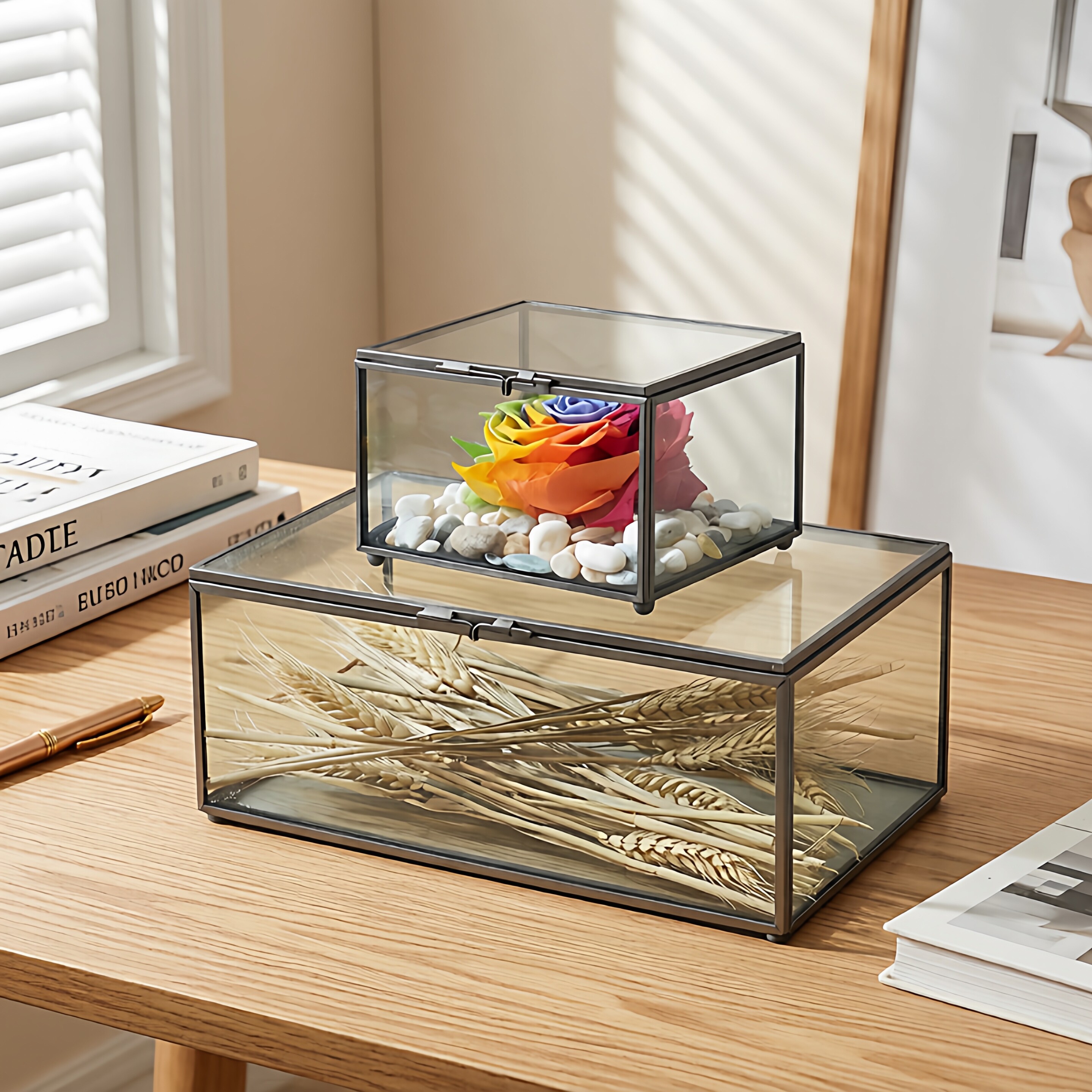 玻璃化妆刷收纳桶 笔筒收纳 化妆品收纳盒 玻璃铜条面膜收纳盒子