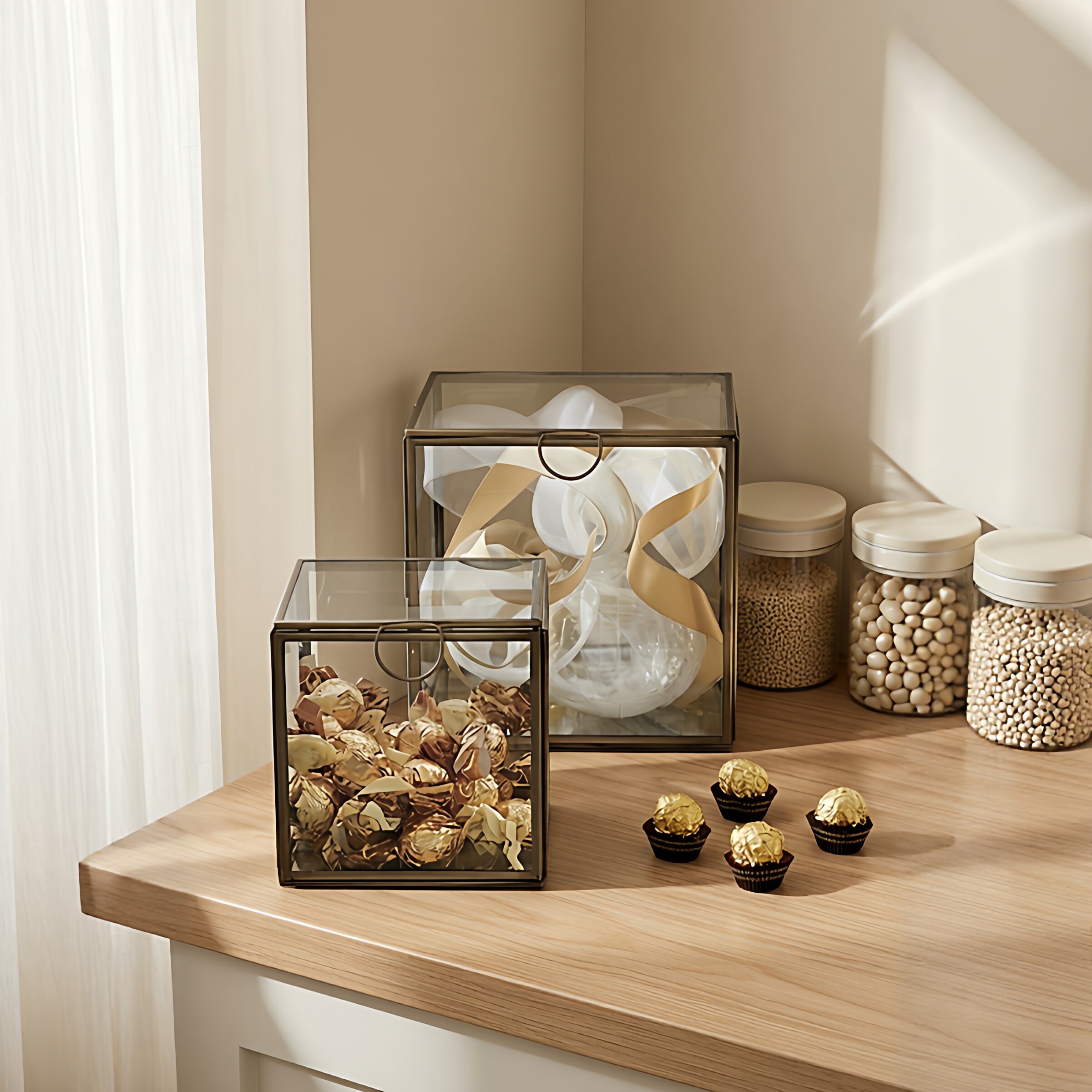 简约复古金边欧式玻璃首饰盒珠宝收纳盒伴手礼微景观几何方形花房