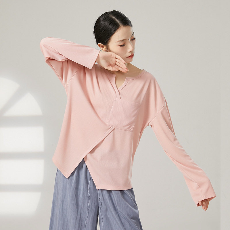 现代舞蹈服女宽松舞蹈生穿搭日常长袖口袋上衣形体训练服装
