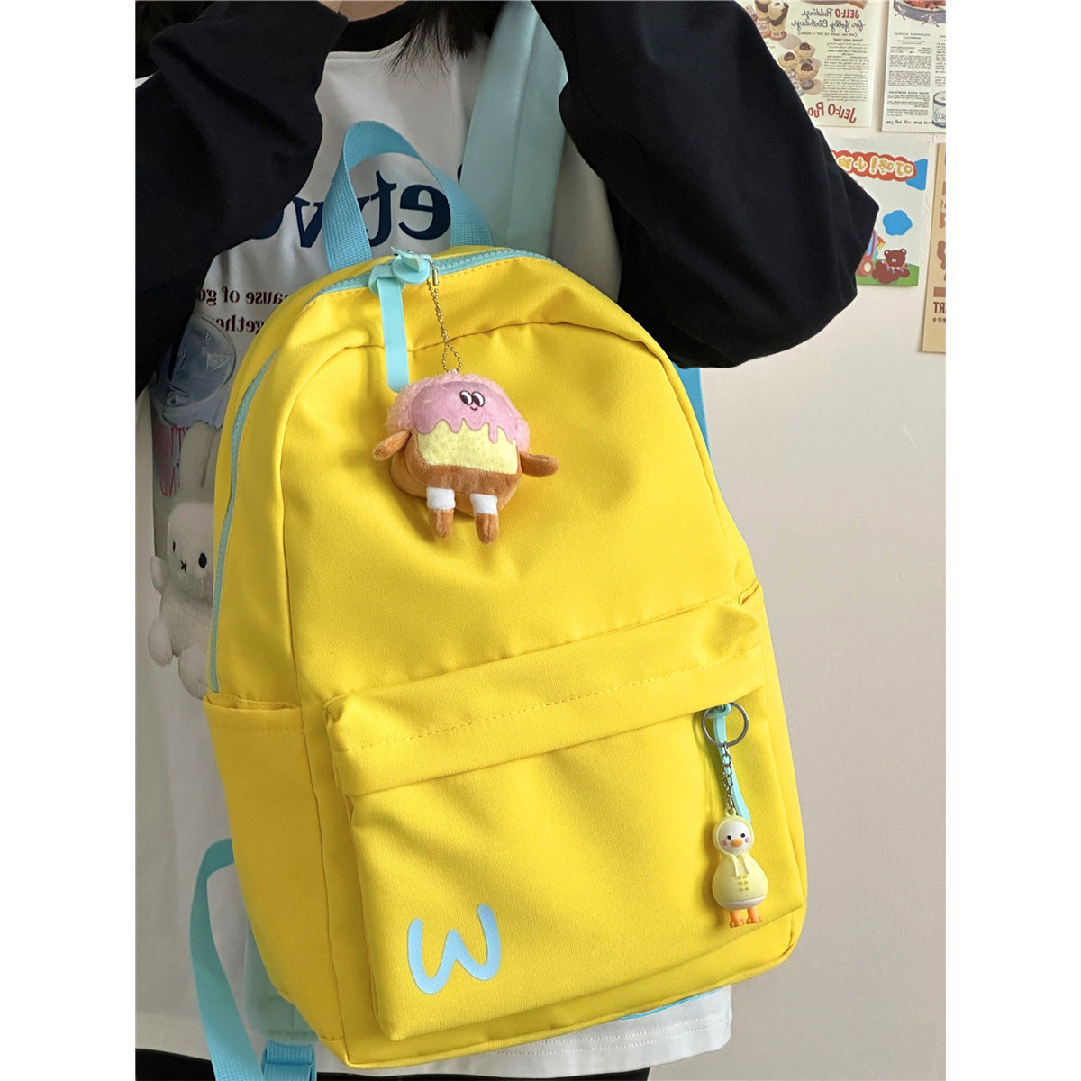 小清新撞色双肩包 少女ins学院风拼色背包初中生高中学生包