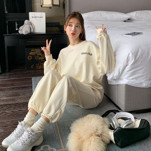 韩版时尚休闲圆领卫衣套装女2025春秋季新款宽松显瘦阔腿裤两件套图片
