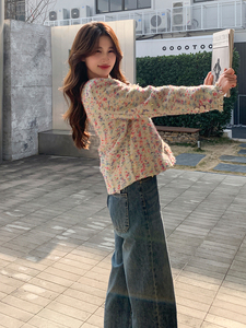 气质名媛彩虹小香风外套女春秋新款小个子法式高级感炸街短款夹克图片