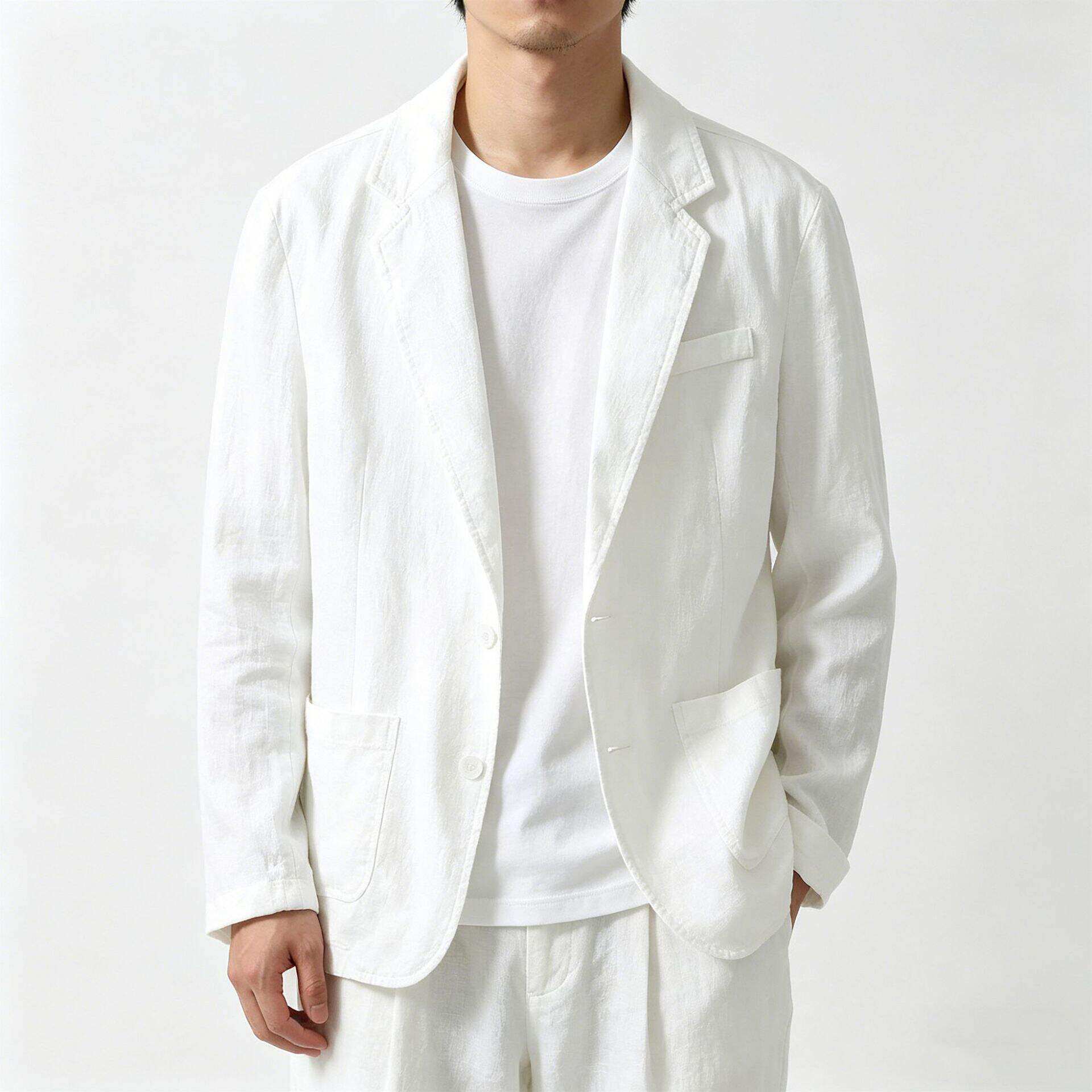 装单层纯色棉麻薄款西服男式外套