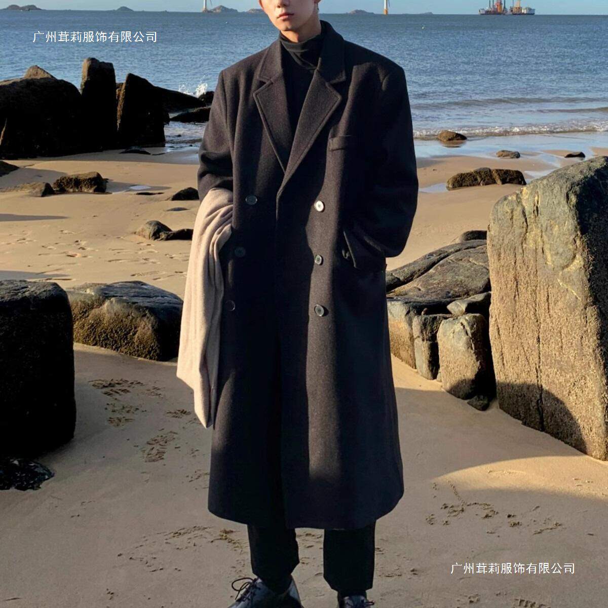 厚韩版宽松英伦呢子风衣男中长款