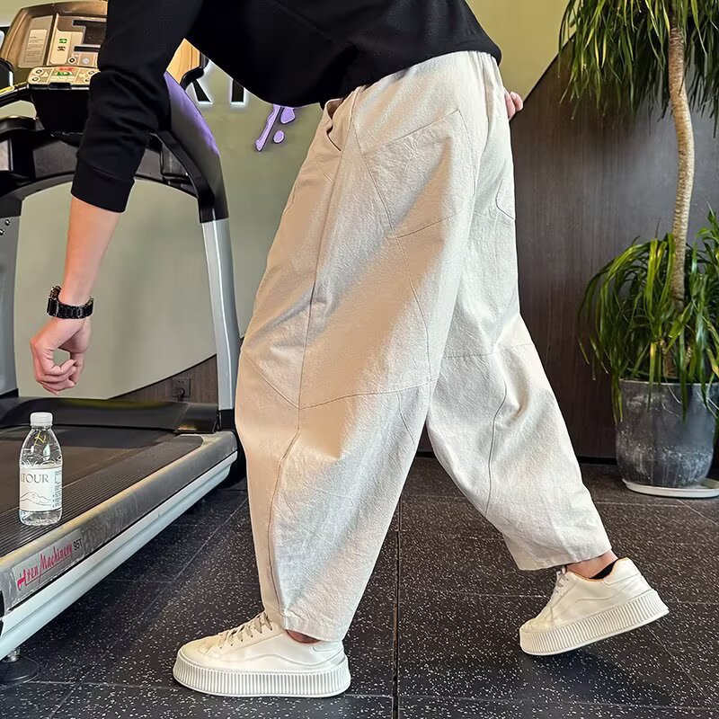 男款宽松阔腿高级痞帅垂感直筒男裤2025新款潮流哈伦九分休闲裤子图片