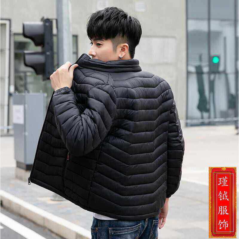 棉服男外贸男士轻薄棉衣冬季修身连帽立领纯色保暖马甲外套男