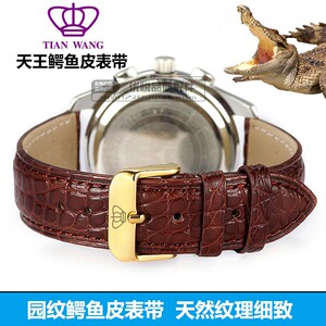 天王鳄鱼皮真皮表带 原装园纹头层皮黑棕色男女商务通用182122mm