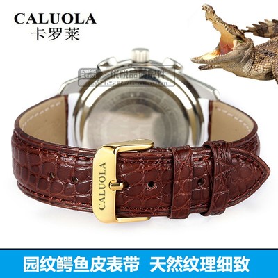 卡罗莱鳄鱼皮真皮表带 原装园纹头层皮黑棕色男女商务通用18220mm