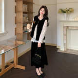 【现货26春新款】丝绒马甲打底衫半身裙三件套9828-P225控368，女装套装/套裙，2B233