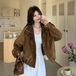 26春新款 麂皮绒格子拼接短款外套 2B233-9821-P145 238图片