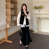 【现货26春新款】丝绒马甲打底衫半身裙三件套9828-P225控368，女装套装/套裙，2B233