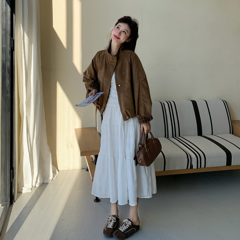 26春新款麂皮绒格子拼接短款外套2B233-9821-P145238,女装短外套,2B233