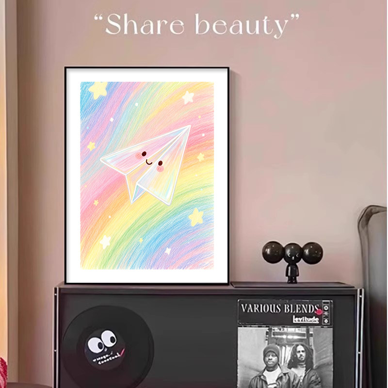 儿童房装饰画女孩卡通纸飞机飞船热气球房间床头背景装饰挂画