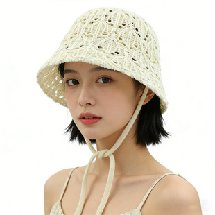 2026新款 遮阳盆帽女系绳太阳帽甜美户外 春夏日系镂空透气帽子时尚