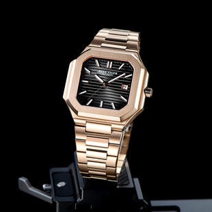 方形男士全自动机械表夜光商务钢带手表黑盘腕表山峰4系列RGA2015